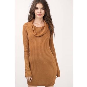 Cowl neck knit sweater dress